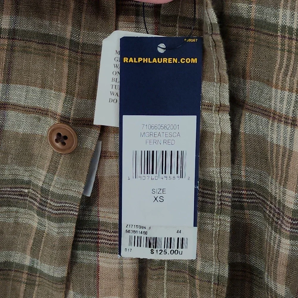 Polo Ralph Lauren Linen Button Down Shirt XS Men Fern Red Plaid Great Escape NEW